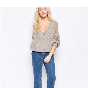Gray V-Neck Wrap Sweater